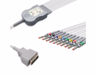 Compatible 10-lead Diagnostic(EKG) One-Piece ECG Cable with 4mm Banana end (comparable to Nihon Kohden 45502-NK) AHA Reusable, Limb + Chest Lead, 2.2m+mixed 0.8m/1.2m, Respiratory Rate SKU: EKC10-NKA-B-A