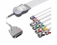 Compatible 10-lead Diagnostic(EKG) One-Piece ECG Cable with Grabber/Pinch end (comparable to Nihon Kohden BR-903D) AHA Reusable, Limb + Chest Lead, 2.2m+mixed 0.8m/1.2m, Respiratory Rate SKU: EKC10-NKB-G-A