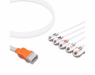Compatible 5-lead ECG Leadwire with Grabber/Pinch end Molded 1.3m AHA (for use with Covidien) Disposable, Limb + Chest Lead, Lead Type: Covidien/Kendall, Shielded SKU: ELD-CV5-300G-A