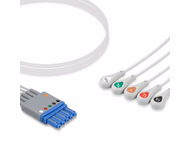 Compatible 5-lead ECG Leadwire with Snap end Molded 1.2m AHA (comparable to Maquet D012-00-1813-01) Reusable, Limb + Chest Lead, Shielded SKU: EL-GM5-120S-A