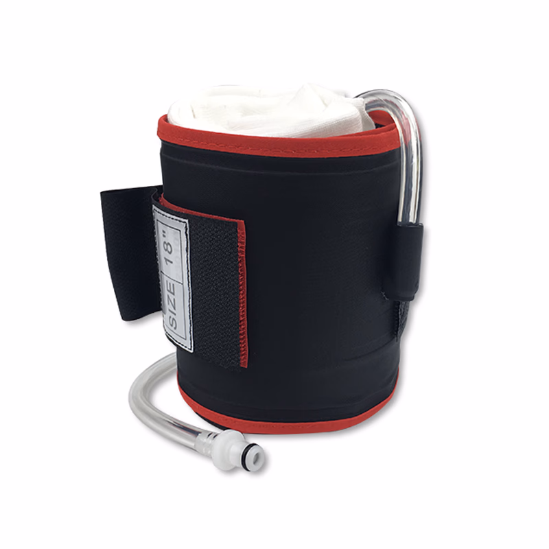 Cylindrical Tourniquet Cuff Single Port/Single Bladder 18" x 4" Red with 30" Tubing Disposable, TPU, with Quick Connector, with Limb Protection Sleeve, Sterile, 1 Pc / Bag SKU: 10-4610