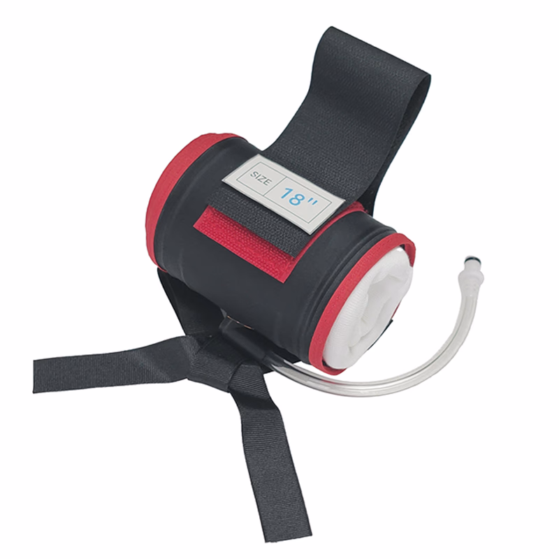 Cylindrical Tourniquet Cuff Single Port/Single Bladder 18" x 4" Red with 6" Tubing Reusable, TPU, with Quick Connector, with Limb Protection Sleeve, Non-Sterile, 1 Pc / Bag SKU: 51-4610