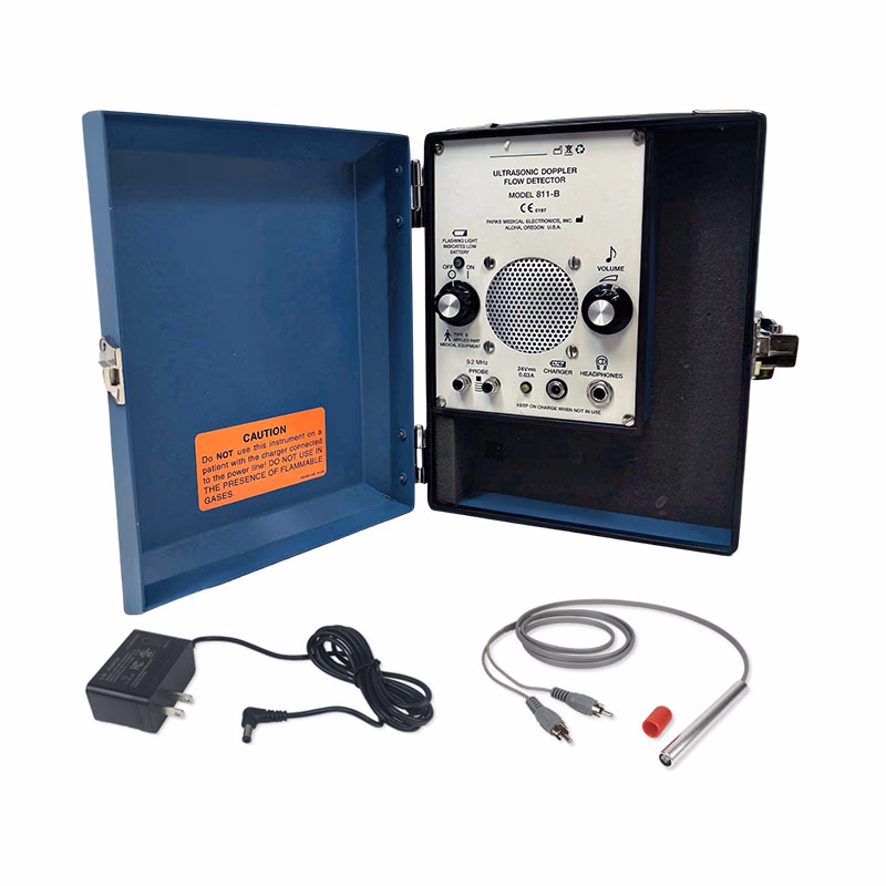 Refurbished Ultrasonic Doppler Flow Detector with Carrying Case & New 8.1MHz Probe - Parks Medical 811-B with new Doppler probe and battery & Power adapter SKU: 811-B-800-R-01