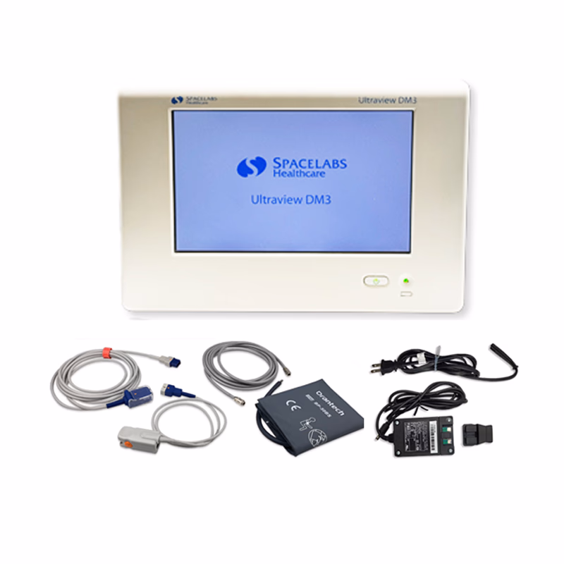 Refurbished Patient Monitor with New Accessory - Spacelabs Ultraview DM3 91330-N with new replacement Accessories of SpO2 Oximax, NIBP. AC power adapter is included. SKU: DM3-opt.2-R-01