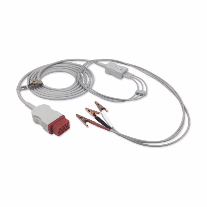 Compatible one piece 3-lead ECG Cable with alligator clips (comparable to Bionet B-AECG) for Bionet BM5Vet Elite, BM7Vet Elite SKU: ECV-3045A-A