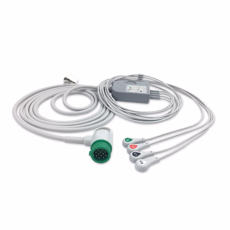 Compatible 4-lead One-Piece ECG Cable with Snap end (comparable to Physio-Control 11111-000018) AHA Reusable, Limb Lead, 2.5m+0.9m, Defib-Proof (with Resist) SKU: EC-4039RS-A