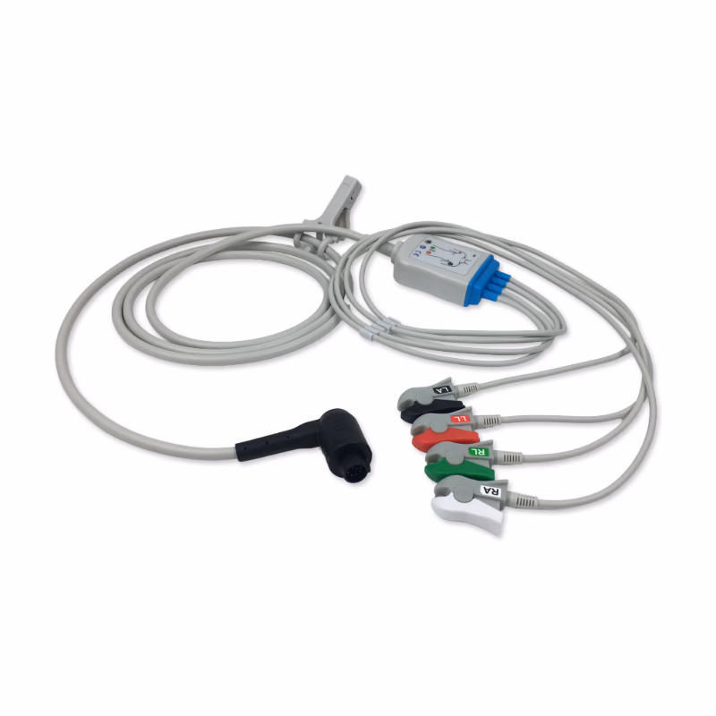 Compatible 4-lead One-Piece ECG Cable with Grabber/Pinch end (for use with Corpuls) AHA Reusable, Chest Lead, 1.55m+0.6m, Defib-Proof (with Resist) SKU: EC-4068RG-A