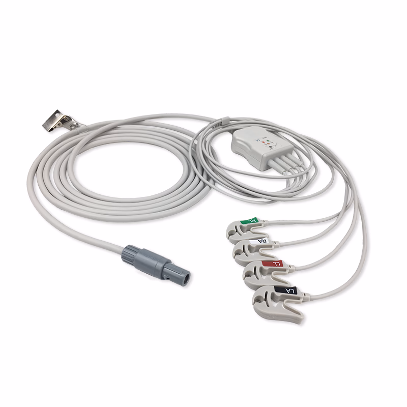 Compatible 4-lead One-Piece ECG Cable with Grabber/Pinch end (comparable to Siemens 10681806) AHA Reusable, Limb Lead, 2.5m+0.9m, Respiratory Rate SKU: EC-4093G-A
