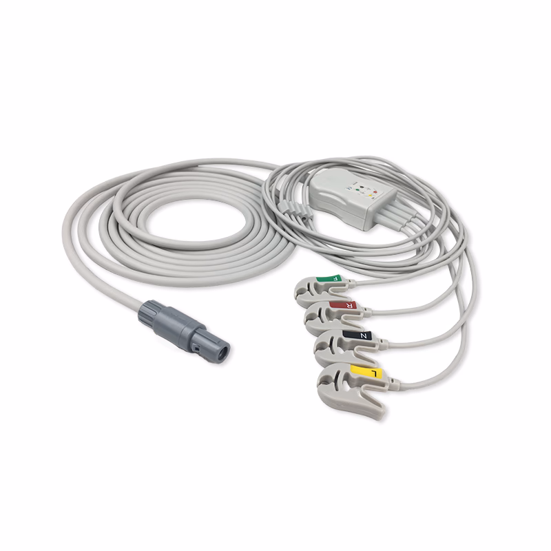 Compatible 4-lead One-Piece ECG Cable with Grabber/Pinch end (comparable to Siemens 10681805) IEC Reusable, Limb Lead, 2.5m+0.9m, Respiratory Rate SKU: EC-4093G-I