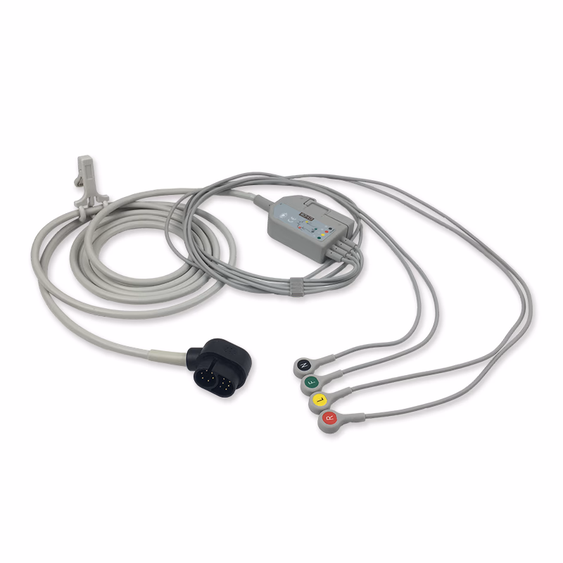 Compatible 4-lead One-Piece ECG Cable with Snap end (comparable to Zoll 8300-0803-12) IEC Reusable, Limb Lead, Defib-Proof (with Resist) SKU: EC-4104RS-I