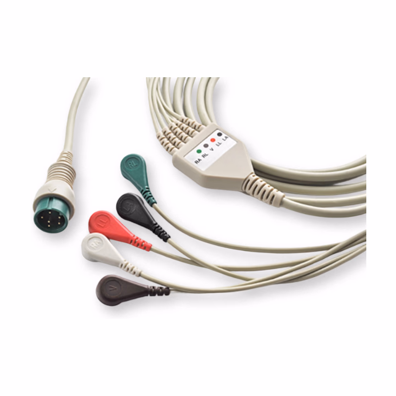 Compatible One-Piece ECG Cable ，for GIMA K12,K15 (comparable to GIMA  35320) Reusable，5-lead,6pin，2.1M SKU: EC-5106S-A