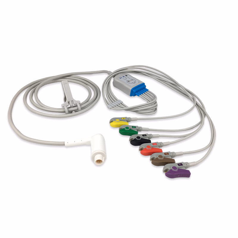 Compatible 6-lead One-Piece ECG Cable with Grabber/Pinch end (comparable to Corpuls 04223) IEC Reusable, Limb + Chest Lead, 1.55m+0.6m, Defib-Proof (with Resist) SKU: EC-6069RG-I