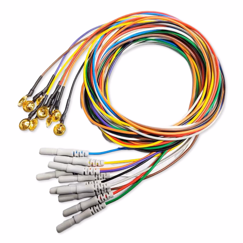 Compatible EEG/EMG/EOG Electrodes Cable 98IN, 10-Leads (comparable to Philips Respironics 1075398) 10 Leads/set, 2.5m, φ10mm Golden Plated Copper Cup, 1.5mm DIN, Red, Orange, Yellow, Green, Blue, Purple, White, Brown, Gray, Black SKU: EEG-D10-005