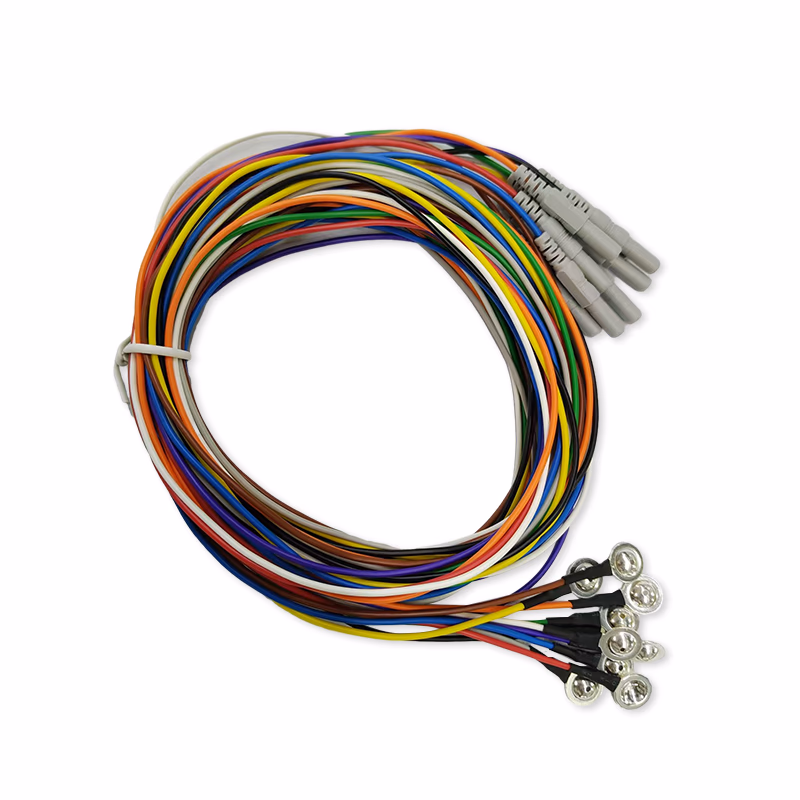 Compatible  Reusable EEG Cable Adult (comparable to Philips 989803180561) 9 Leads/set, 0.8m (31.5 in) , φ10mm Silver Cup, 1.5mm DIN, Red, Orange, Yellow, Green, Blue, White, Brown, Gray, Black SKU: EEG-D9-002
