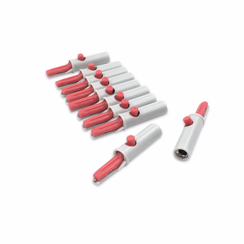Compatible EKG Adapter, Banana 4mm end to Alligator Clip Banana 4mm (1 / 8') Female Socket >>Aligator, Red, 10pcs/bag SKU: EKA-BA-10