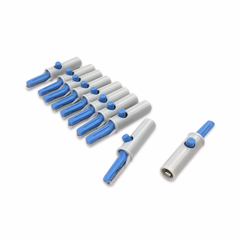 Compatible EKG Adapter, Needle 3mm Female Socket, Alligator, Blue 10 pcs/bag SKU: EKA-NA-10