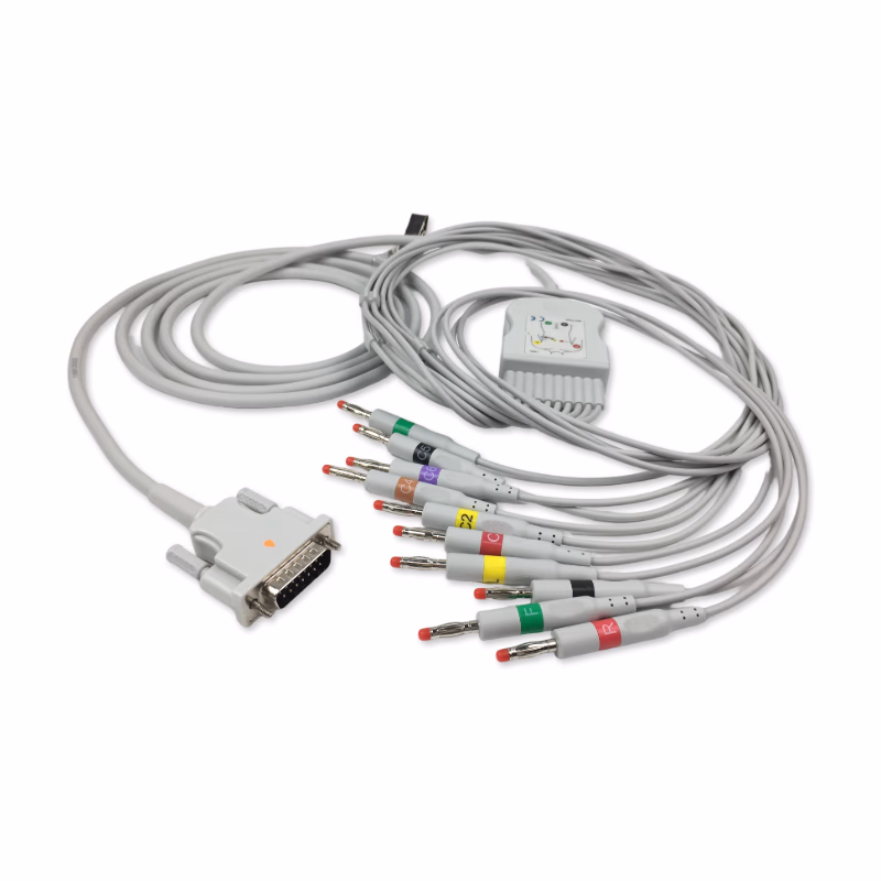 Compatible 10-lead Diagnostic(EKG) One-Piece ECG Cable with 4mm Banana end (comparable to Philips 989803184941) IEC Reusable, Limb + Chest Lead, 2.2m+mixed 0.8m/1.2m, Defib-Proof (with Resist) SKU: EKC10R-PHA-B-I