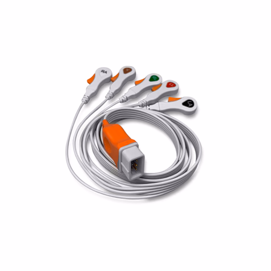 Compatible 5-lead ECG Leadwire with Snap end Molded 0.9m AHA (comparable to Covidien 33136) Disposable, Limb + Chest Lead, Lead Type: Covidien/Kendall, Shielded SKU: ELD-CV5-90S-A