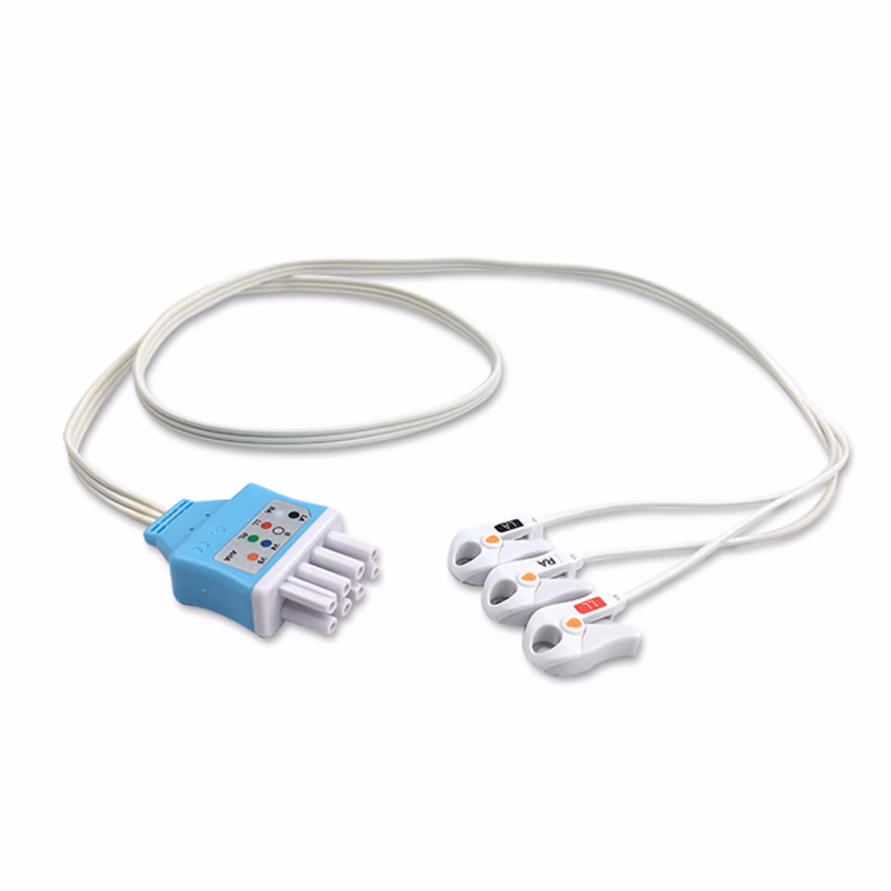 Compatible 3-lead ECG Leadwire with Grabber/Pinch end Molded 0.9m AHA (for use with Nihon Kohden) Disposable, Limb Lead, Lead Type: Nihon Kohden(BR-9XXP), Shielded SKU: ELD-NKB3-90G-A