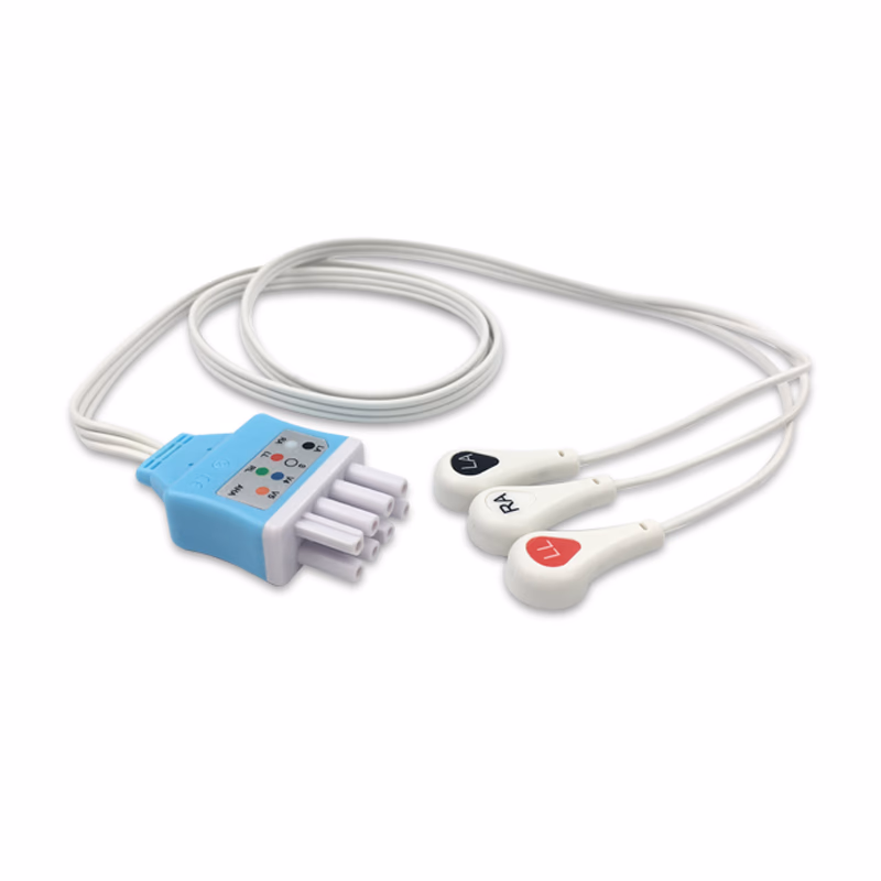 Compatible 3-lead ECG Leadwire with Snap end Molded 0.9m AHA (for use with Nihon Kohden) Disposable, Limb Lead, Lead Type: Nihon Kohden(BR-9XXP), Shielded SKU: ELD-NKB3-90S-A