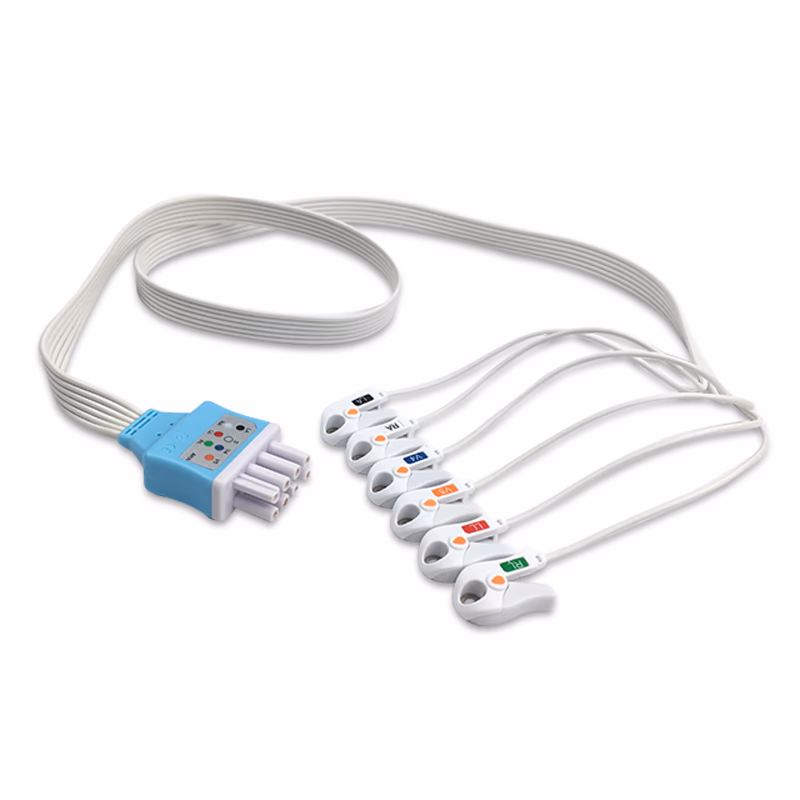 Compatible 6-lead ECG Leadwire with Grabber/Pinch end Molded 0.9m AHA (for use with Nihon Kohden) Disposable, Limb + Chest Lead, Lead Type: Nihon Kohden(BR-9XXP), Shielded SKU: ELD-NKB6-90G-A
