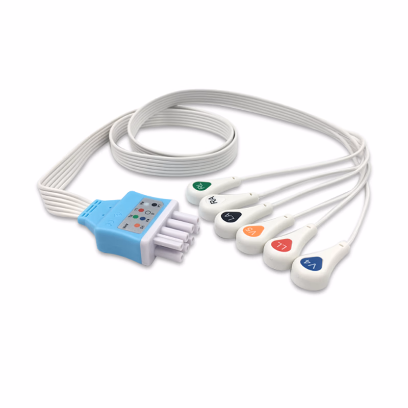Compatible 6-lead ECG Leadwire with Snap end Molded 0.9m AHA (for use with Nihon Kohden) Disposable, Limb + Chest Lead, Lead Type: Nihon Kohden(BR-9XXP), Shielded SKU: ELD-NKB6-90S-A