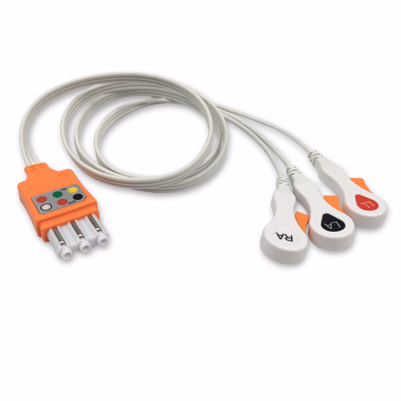 Compatible 3-lead ECG Leadwire with Snap end Molded 0.9m AHA (for use with Philips) Disposable, Limb Lead, Lead Type: Philips IntelliVue, Shielded SKU: ELD-PH3-90S-A