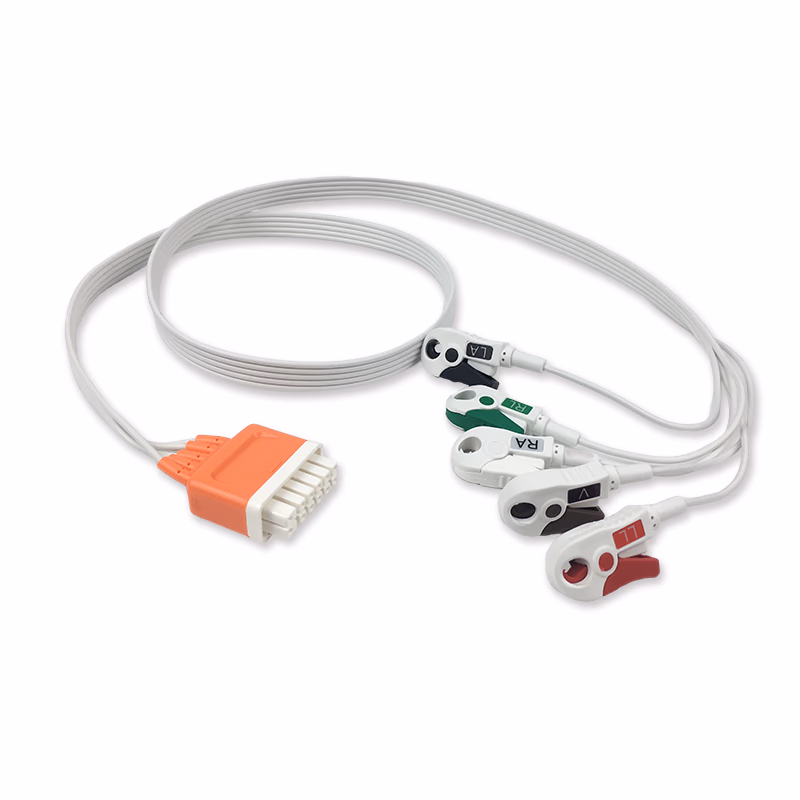 Compatible 5-lead Telemetry ECG Leadwire with Grabber/Pinch end Molded 0.9m AHA (for use with Mindray) Disposable, Limb + Chest Lead, Lead Type: Mindray, Shielded SKU: ELD-TM5-90G-A