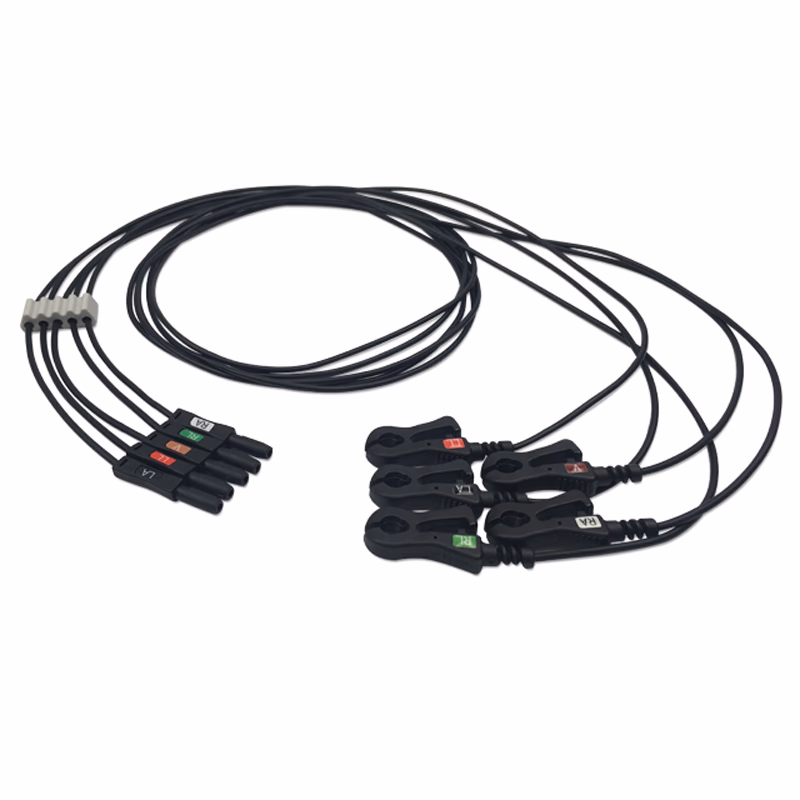 Compatible 5-lead ECG Leadwire with Radiolucent Lead Wire with Grabber End end Individual 0.9m AHA (for use with AAMI) Reusable, Limb Lead, Lead Type: Safety Din, Radiolucent SKU: ELER-D5-90G-A