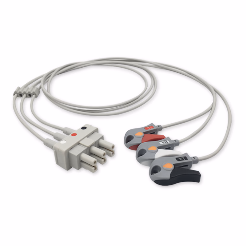 Compatible 3-lead ECG Leadwire with Grabber/Pinch end Individual 0.9m AHA (comparable to Philips M1603A) Reusable, Limb Lead, Lead Type: AA Twin-Pin, Shielded SKU: EL-AAS3-90G-A