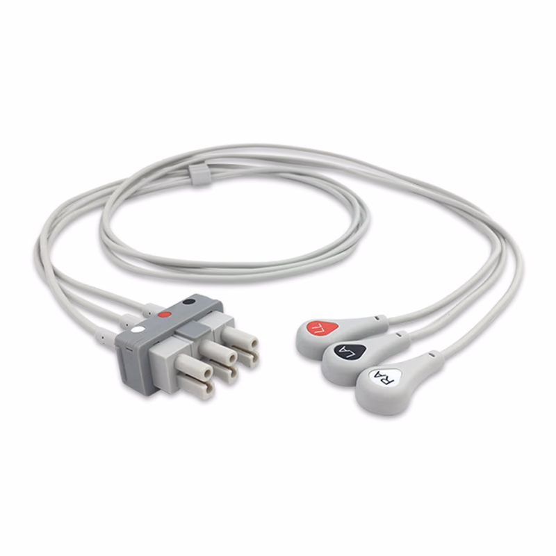 Compatible 3-lead ECG Leadwire with Snap end Individual 0.9m AHA (comparable to Philips M1605A) Reusable, Limb Lead, Lead Type: AA Twin-Pin, Shielded SKU: EL-AAS3-90S-A