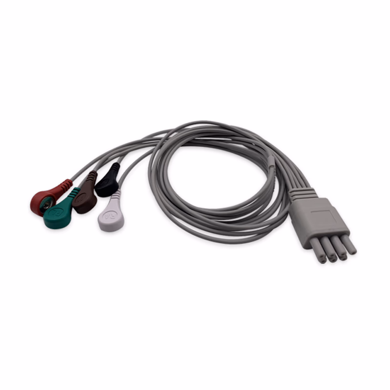 Compatible 5-lead ECG Leadwire with Snap end Molded 0.9m AHA (for use with Colin) Reusable, Limb + Chest Lead, Lead Type: Colin, Shielded SKU: EL-CL5-90S-A
