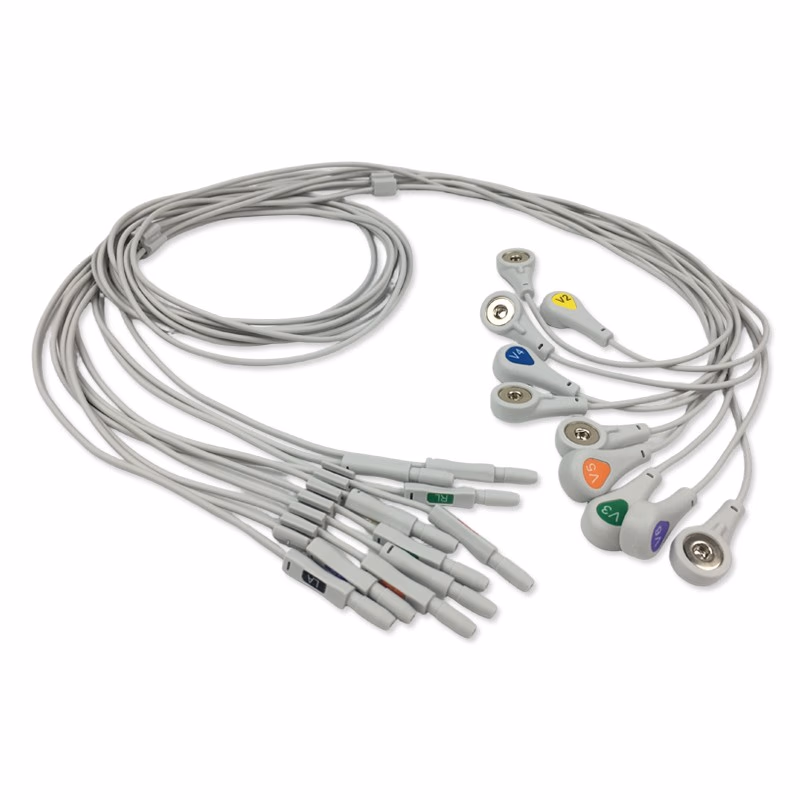 Compatible 10-lead ECG Leadwire with Snap end Individual 0.9m AHA (for use with AAMI) Reusable, Limb + Chest Lead, Lead Type: Safety Din, Unshielded SKU: EL-D10-90S-A