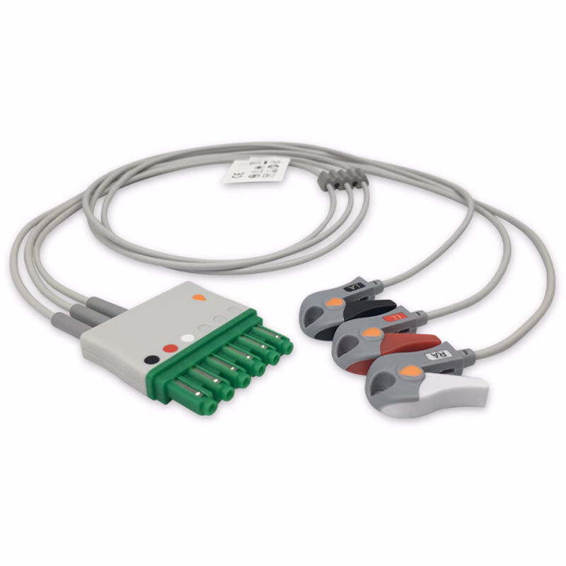 Compatible 3-lead ECG Leadwire with Grabber/Pinch end Molded 0.9m AHA (comparable to Draeger MP03402) Reusable, Limb Lead, Lead Type: Draeger(Single-Pin), Shielded SKU: EL-DG3-90G-A