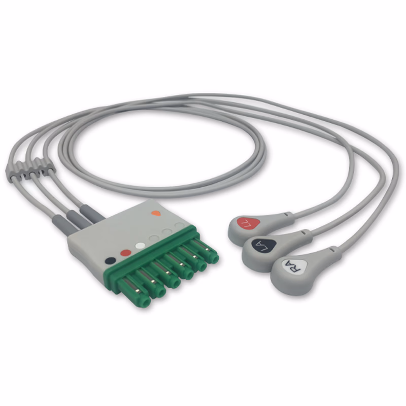 Compatible 3-lead ECG Leadwire with Snap end Molded 0.9m AHA (comparable to Draeger MS14556) Reusable, Limb Lead, Lead Type: Draeger(Single-Pin), Shielded SKU: EL-DG3-90S-A