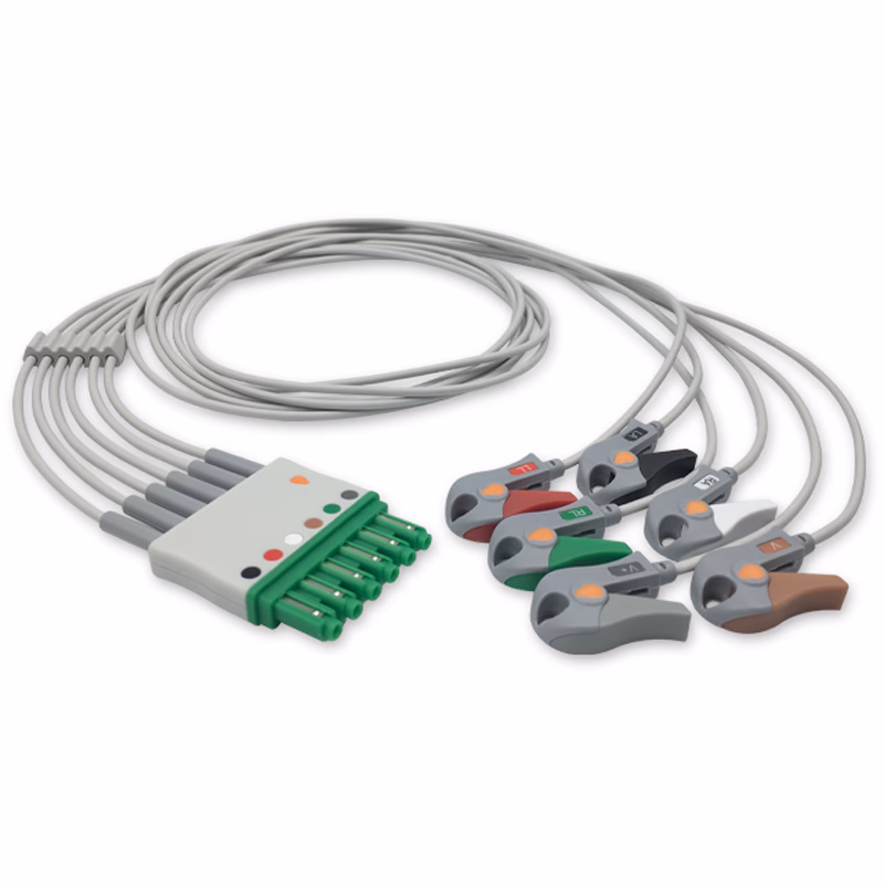 Compatible 6-lead ECG Leadwire with Grabber/Pinch end Molded 0.9m AHA (comparable to Draeger MP03406) Reusable, Limb + Chest Lead, Lead Type: Draeger(Single-Pin), Shielded SKU: EL-DG6-90G-A