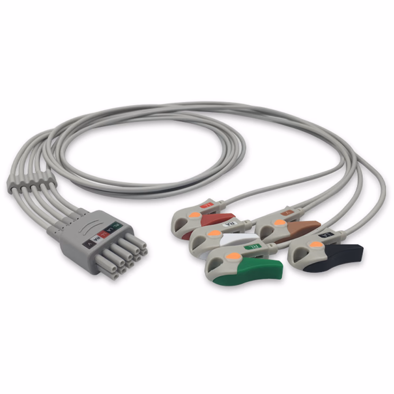 Compatible 5-lead ECG Leadwire with Grabber/Pinch end Molded 0.9m AHA (comparable to Datascope 0012-00-1514-03) Reusable, Limb + Chest Lead, Lead Type: Mindray Mobility, Shielded SKU: EL-DT5-90G-A
