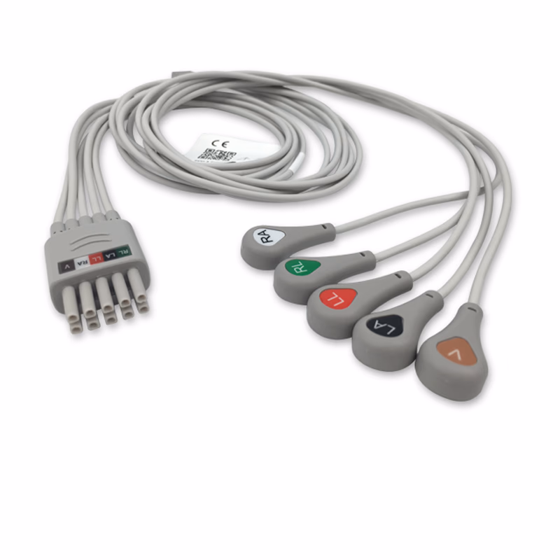 Compatible 5-lead ECG Leadwire with Snap end Molded 0.9m AHA (comparable to Datascope 0012-00-1503-03) Reusable, Limb + Chest Lead, Lead Type: Mindray Mobility, Shielded SKU: EL-DT5-90S-A