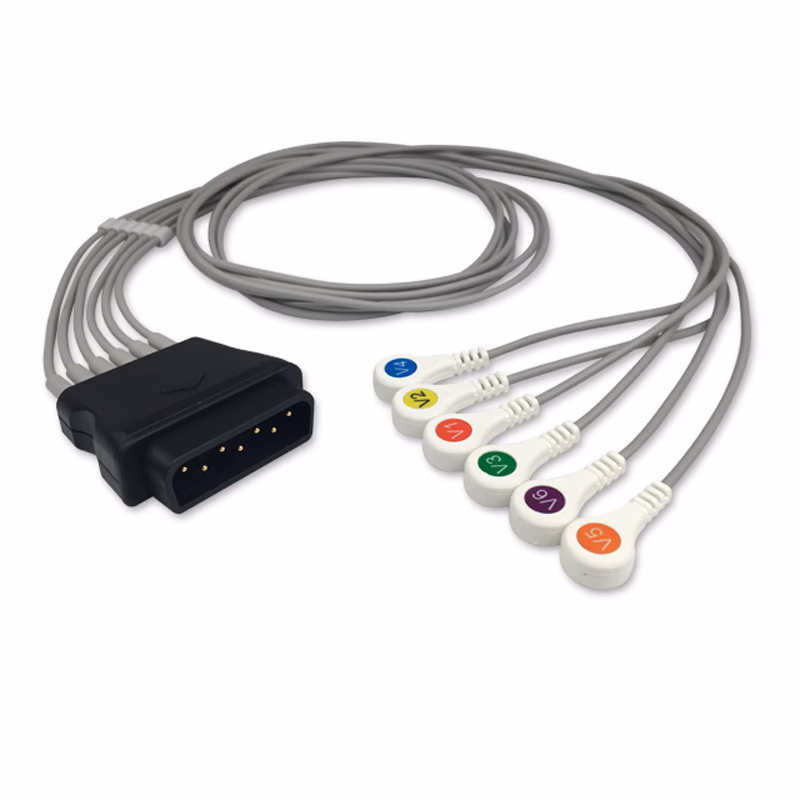 Compatible 6-lead ECG Leadwire with Snap end Molded 0.9m AHA (comparable to Physio-Control 11110-000103) Reusable, Chest Lead, Lead Type: Physio-Control, Shielded SKU: EL-MDBV6-90S-A
