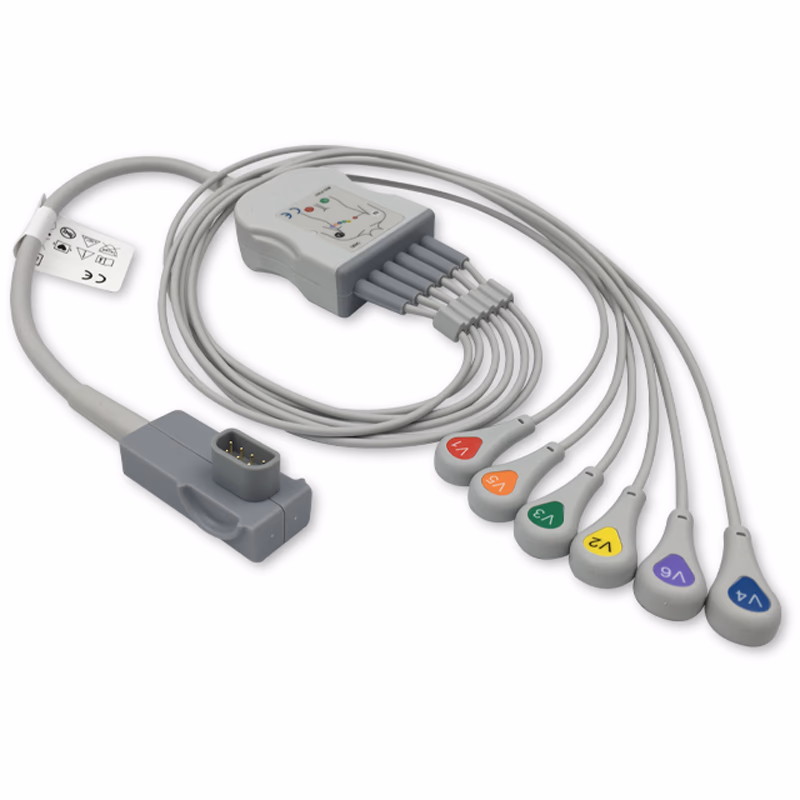 Compatible 6-lead ECG Leadwire with Snap end Molded 0.9m AHA (comparable to Physio-Control 11111-000022) Reusable, Chest Lead, Lead Type: Physio-Control, Shielded SKU: EL-MDV6-90S-A