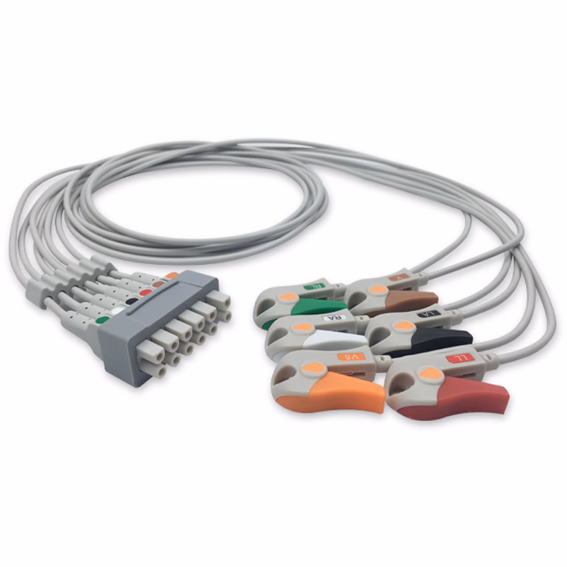 Compatible 6-lead ECG Leadwire with Grabber/Pinch end Individual 0.9m AHA (comparable to GE Healthcare 2106397-001) Reusable, Limb + Chest Lead, Lead Type: GE Multi-Link, Shielded SKU: EL-MQS6-90G-A