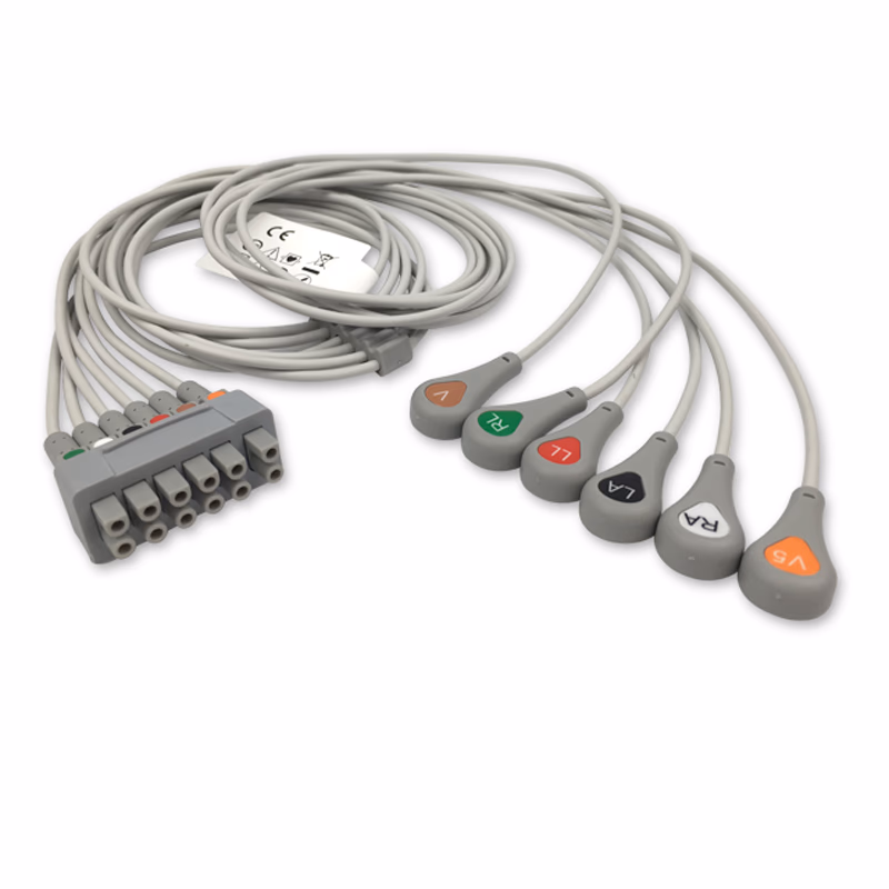 Compatible 6-lead ECG Leadwire with Snap end Individual 0.9m AHA (comparable to GE Healthcare 421930-002) Reusable, Limb + Chest Lead, Lead Type: GE Multi-Link, Shielded SKU: EL-MQS6-90S-A