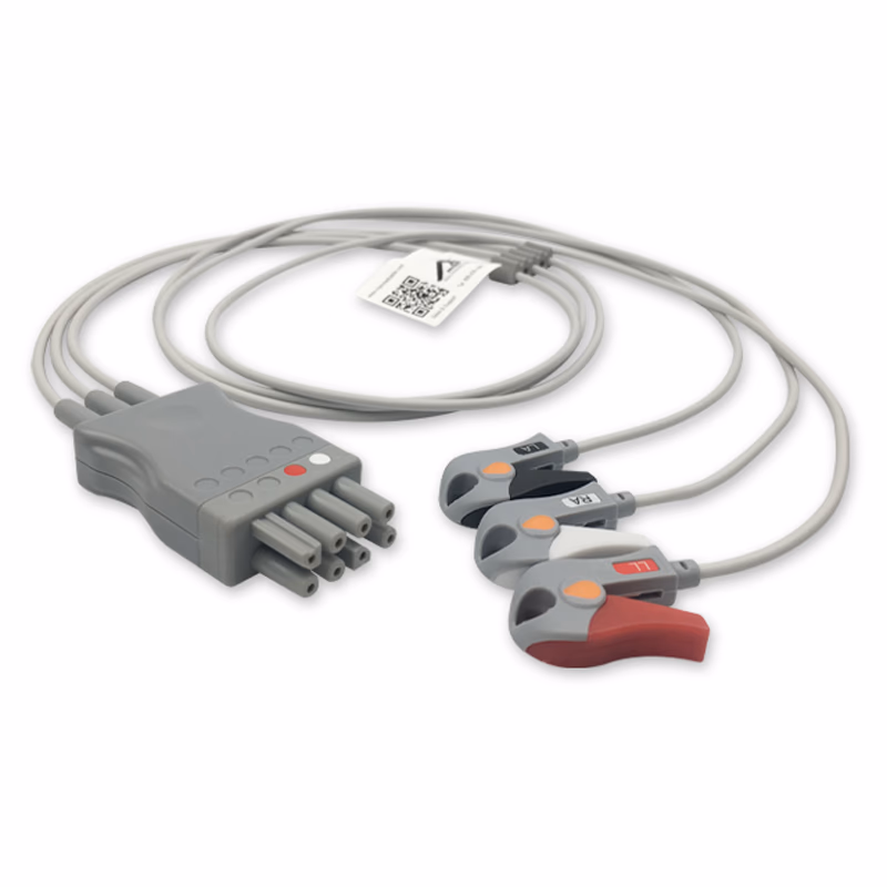 Compatible 3-lead ECG Leadwire with Grabber/Pinch end Molded 0.9m AHA (comparable to Nihon Kohden BR-903PA) Reusable, Limb Lead, Lead Type: Nihon Kohden(BR-9XXP), Shielded SKU: EL-NKB3-90G-A