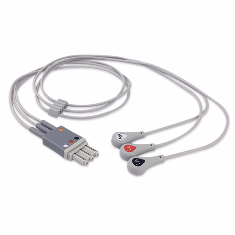 Compatible 3-lead ECG Leadwire with Snap end Molded 0.9m AHA (comparable to Philips M1673A) Reusable, Limb Lead, Lead Type: Philips IntelliVue, Shielded SKU: EL-PH3-90S-A