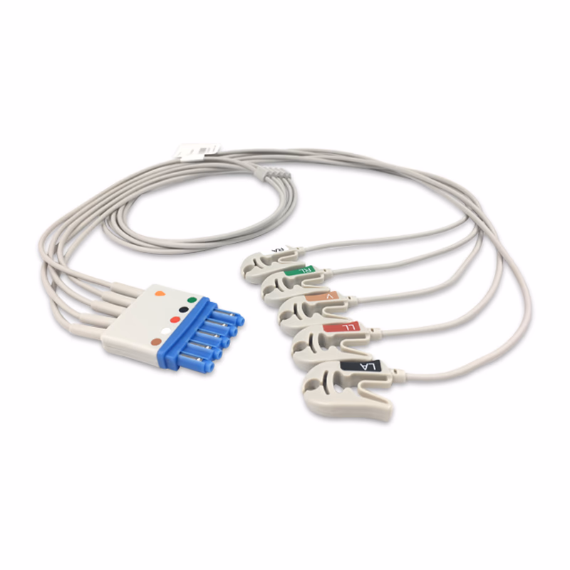 Compatible 5-lead ECG Leadwire with Grabber/Pinch end Molded 0.9m AHA (comparable to Philips M1968A (0.9m)) Reusable, Limb + Chest Lead, Lead Type: Philips IntelliVue, Shielded SKU: EL-PH5-90G-A