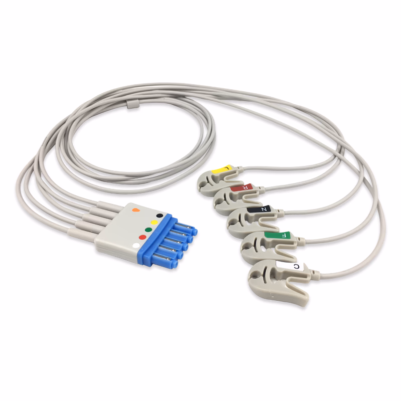 Compatible 5-lead ECG Leadwire with Grabber/Pinch end Molded 0.9m IEC (comparable to Philips M1971A) Reusable, Limb + Chest Lead, Lead Type: Philips IntelliVue, Shielded SKU: EL-PH5-90G-I