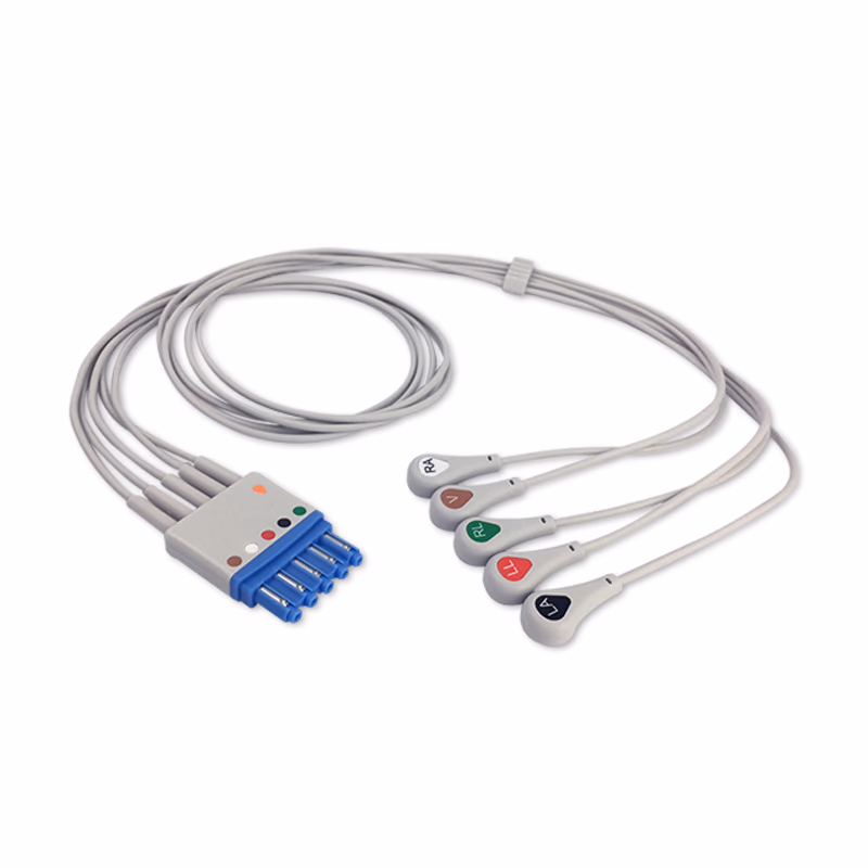 Compatible 5-lead ECG Leadwire with Snap end Molded 0.9m AHA (comparable to Philips M1644A (0.9m)) Reusable, Limb + Chest Lead, Lead Type: Philips IntelliVue, Shielded SKU: EL-PH5-90S-A