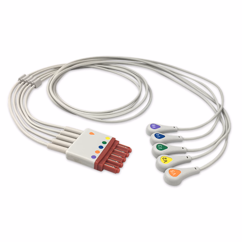 Compatible 5-lead ECG Leadwire with Snap end Molded 0.9m AHA (comparable to Philips M1602A) Reusable, Chest Lead, Lead Type: Philips IntelliVue, Shielded SKU: EL-PHV5-90S-A