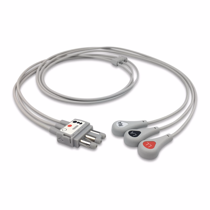 Compatible 3-lead ECG Leadwire with Snap end Molded 0.9m AHA (comparable to Spacelabs 700-0007-35) Reusable, Limb Lead, Lead Type: Spacelabs Molded Din-Style, Shielded SKU: EL-SLD3-90S-A