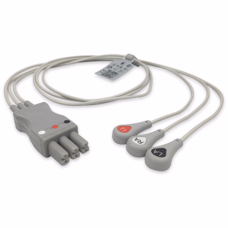 Compatible 3-lead ECG Leadwire with Snap end Molded 0.9m AHA (for use with Siemens) Reusable, Limb Lead, Lead Type: Siemens Dual-Pin, Shielded SKU: EL-SM3-90S-A